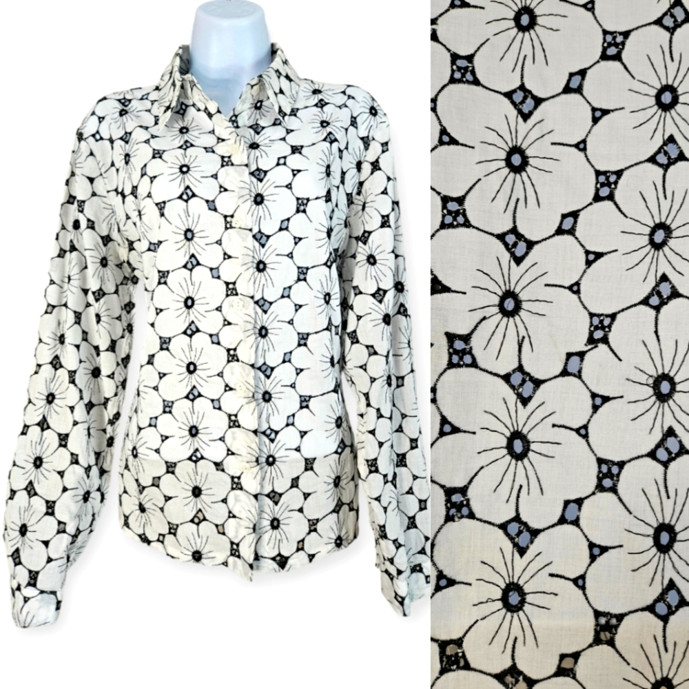 NWOT Wear It white floral eyelet cotton blouse top Womens Medium